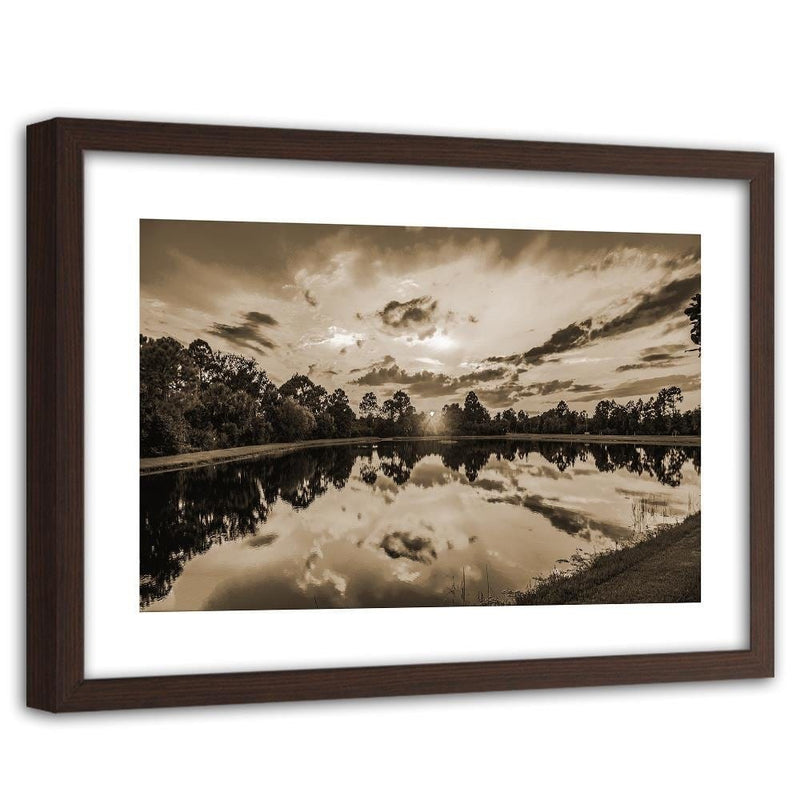 Glezna brūnā rāmī - Sunrise Over The Lake 1  Home Trends DECO