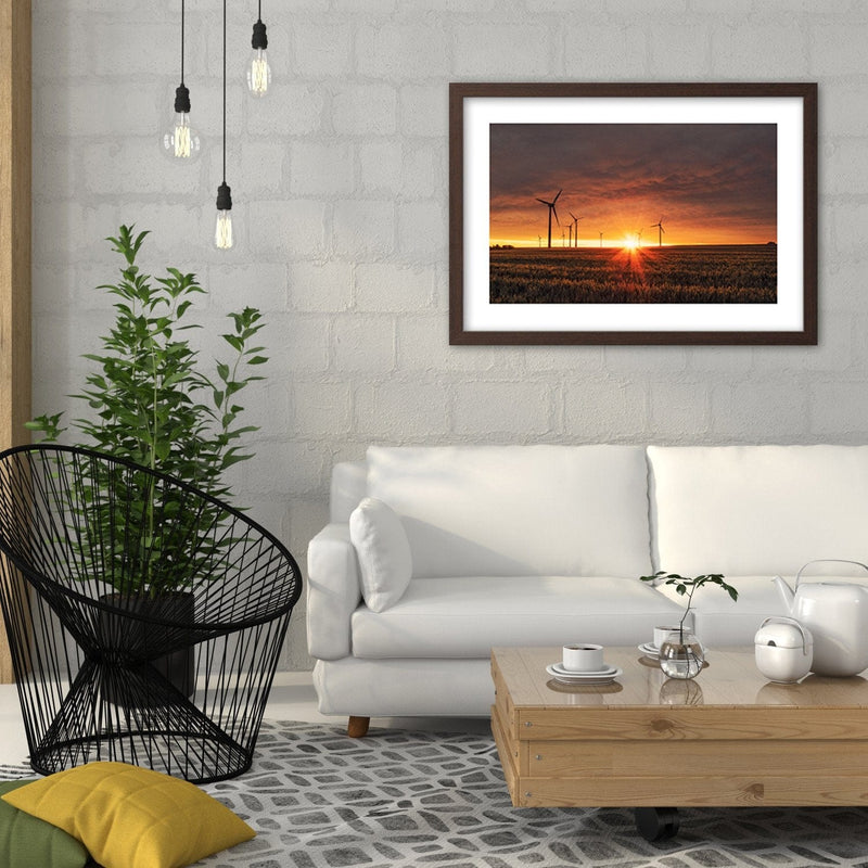 Glezna brūnā rāmī - Sunset And Windmill  Home Trends DECO