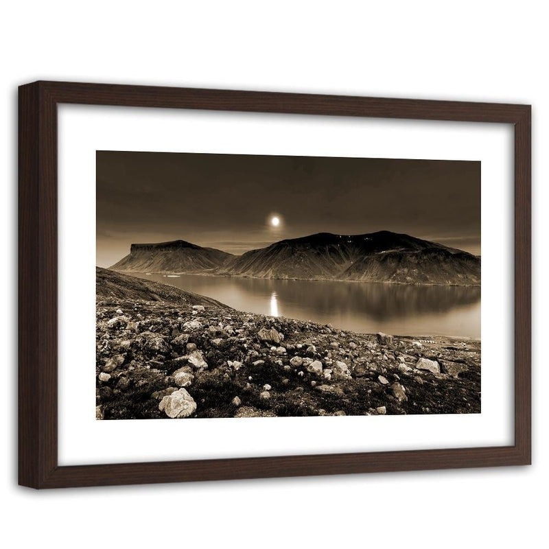 Glezna brūnā rāmī - Sunset Over A Mountain Lake 1  Home Trends DECO