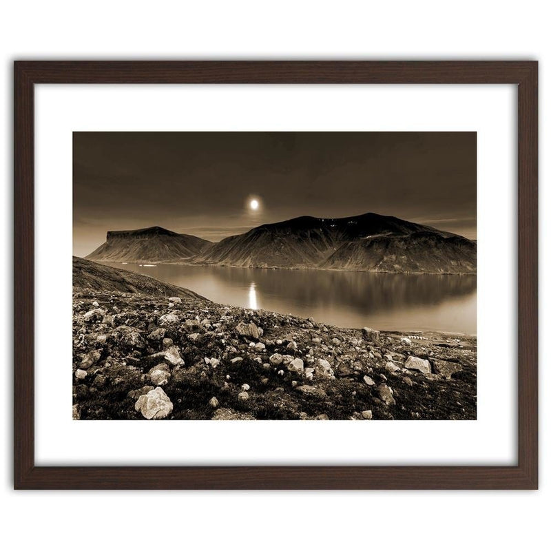 Glezna brūnā rāmī - Sunset Over A Mountain Lake 1  Home Trends DECO