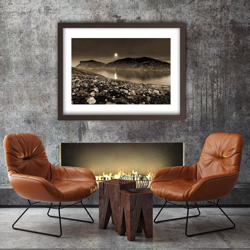 Glezna brūnā rāmī - Sunset Over A Mountain Lake 1  Home Trends DECO