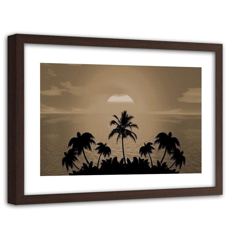 Glezna brūnā rāmī - Sunset With Palms 1  Home Trends DECO