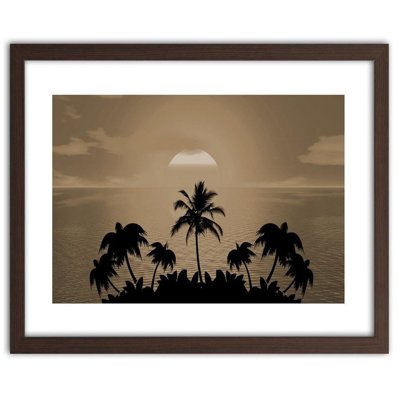 Glezna brūnā rāmī - Sunset With Palms 1  Home Trends DECO