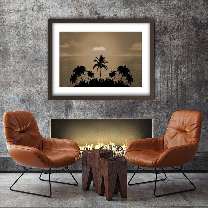 Glezna brūnā rāmī - Sunset With Palms 1  Home Trends DECO