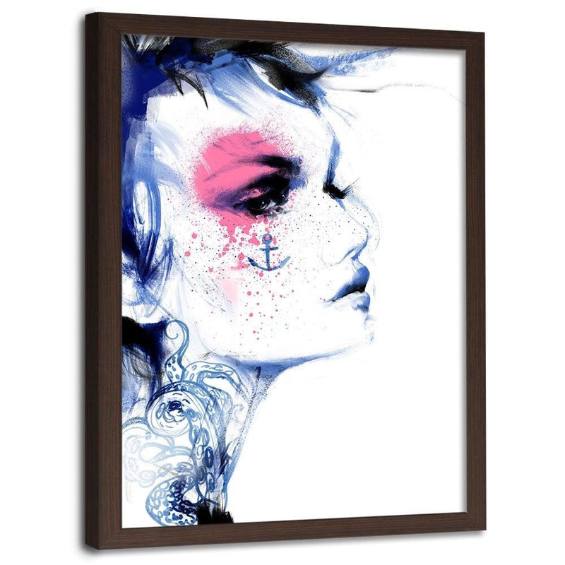 Glezna brūnā rāmī - Tattoo Woman Blue  Home Trends DECO