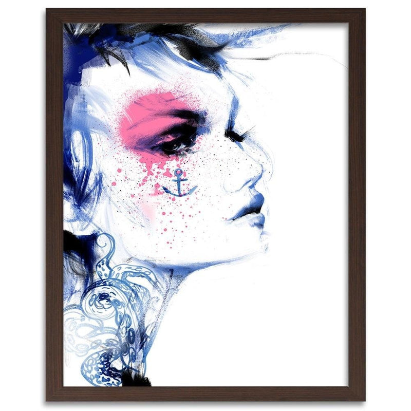 Glezna brūnā rāmī - Tattoo Woman Blue  Home Trends DECO