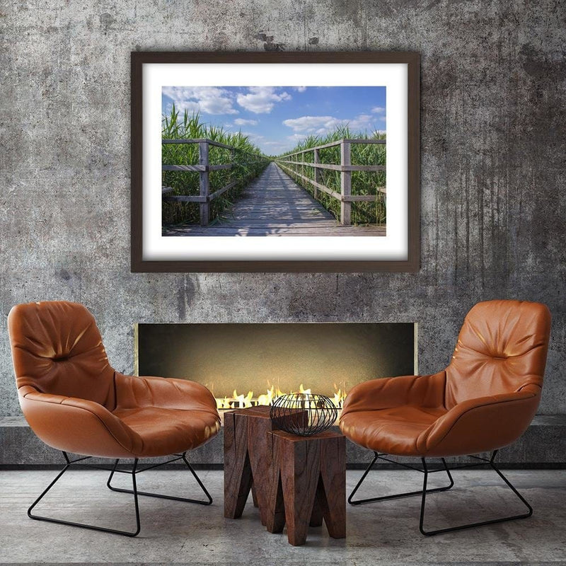 Glezna brūnā rāmī - The Bridge In Green Reeds  Home Trends DECO