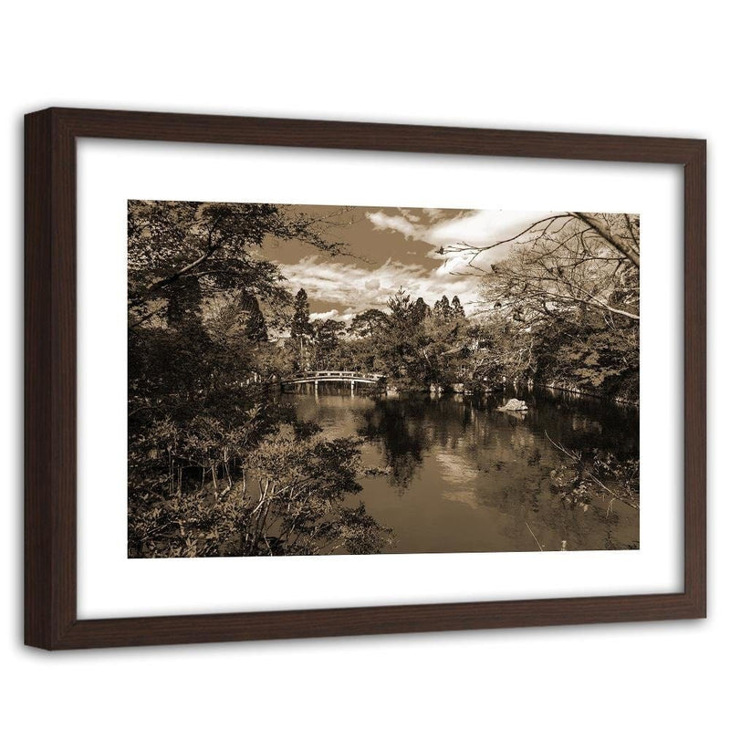 Glezna brūnā rāmī - The Bridge Over The River In The Park 1  Home Trends DECO