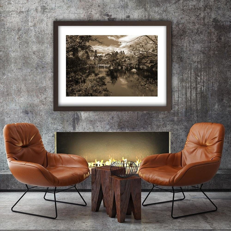 Glezna brūnā rāmī - The Bridge Over The River In The Park 1  Home Trends DECO