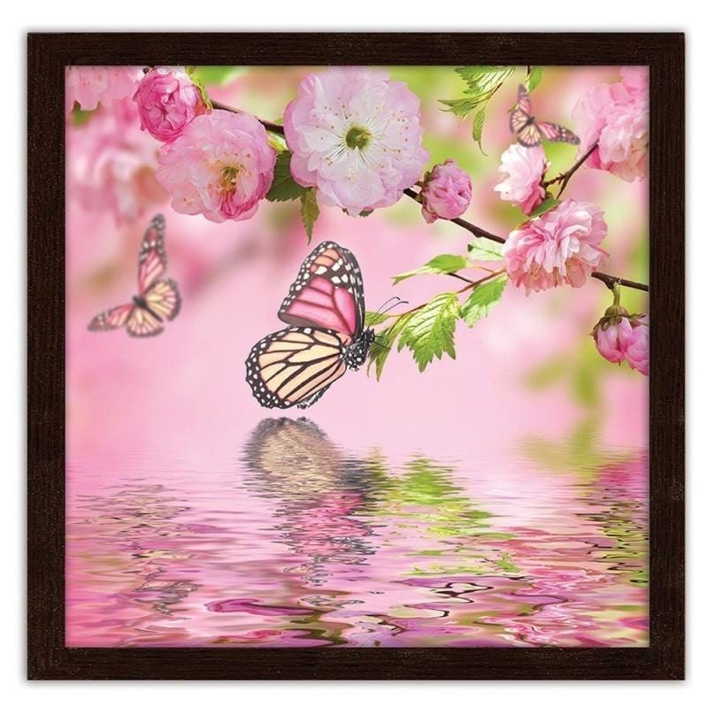 Glezna brūnā rāmī - The butterfly among the flowers  Home Trends DECO