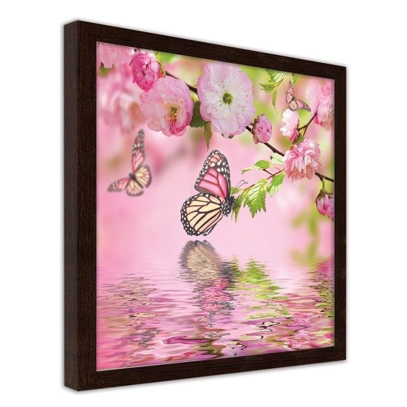 Glezna brūnā rāmī - The butterfly among the flowers  Home Trends DECO