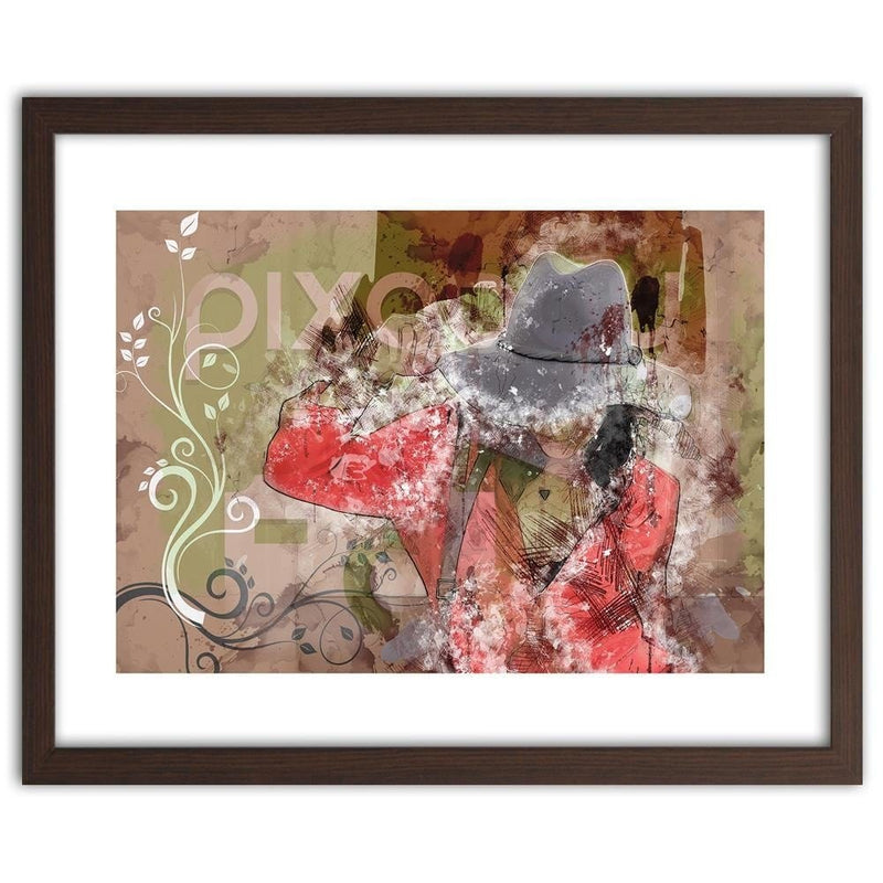 Glezna brūnā rāmī - The Girl In The Hat Abstraction  Home Trends DECO