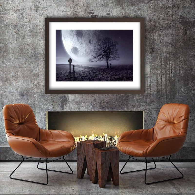 Glezna brūnā rāmī - The Huge Moon Above The Earth Fantasy  Home Trends DECO