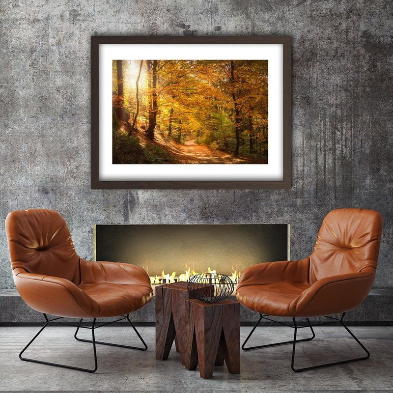 Glezna brūnā rāmī - The Leaves On The Forest Road  Home Trends DECO