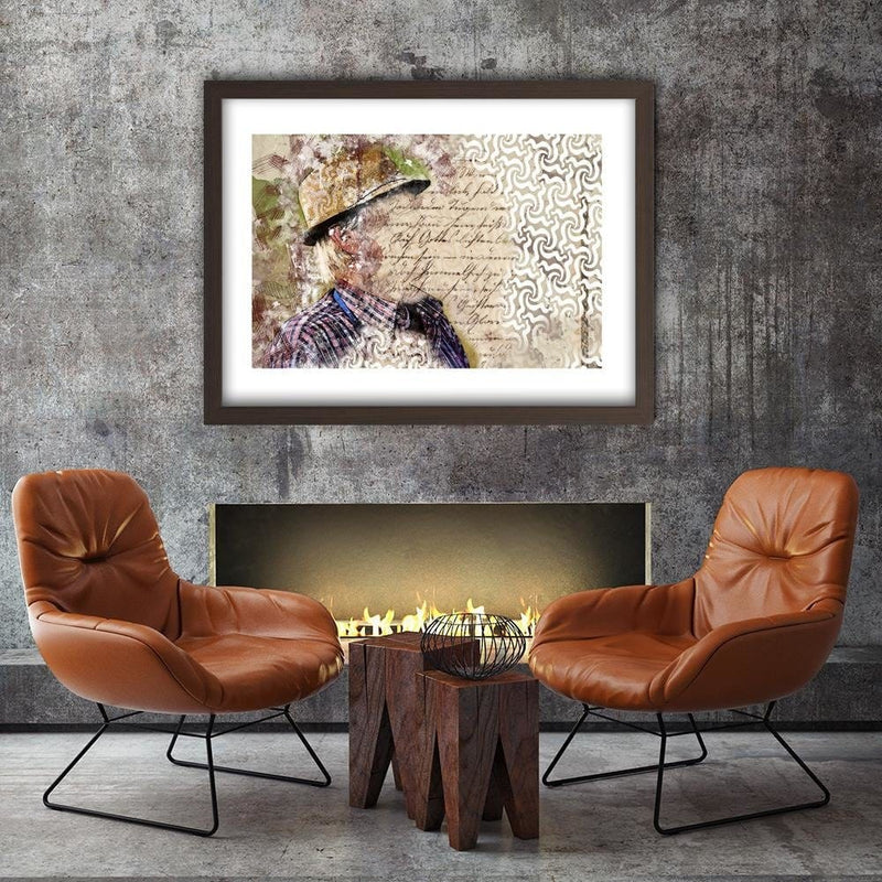 Glezna brūnā rāmī - The Man In The Hat Abstraction  Home Trends DECO