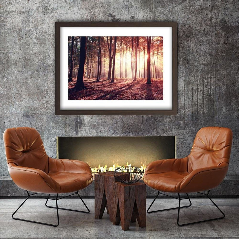 Glezna brūnā rāmī - The Rays Of The Sun Through The Trees  Home Trends DECO