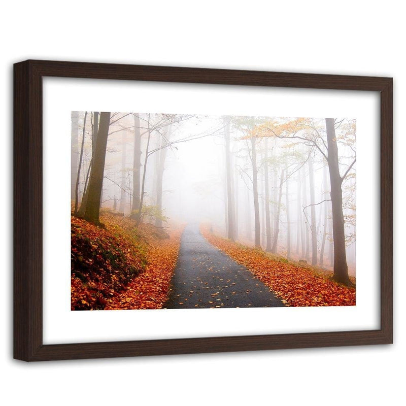 Glezna brūnā rāmī - The Road In A Misty Forest  Home Trends DECO