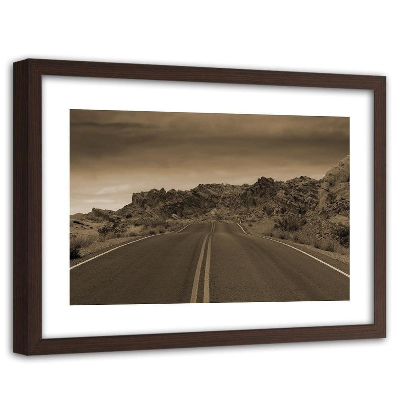 Glezna brūnā rāmī - The Road In The Desert 1  Home Trends DECO