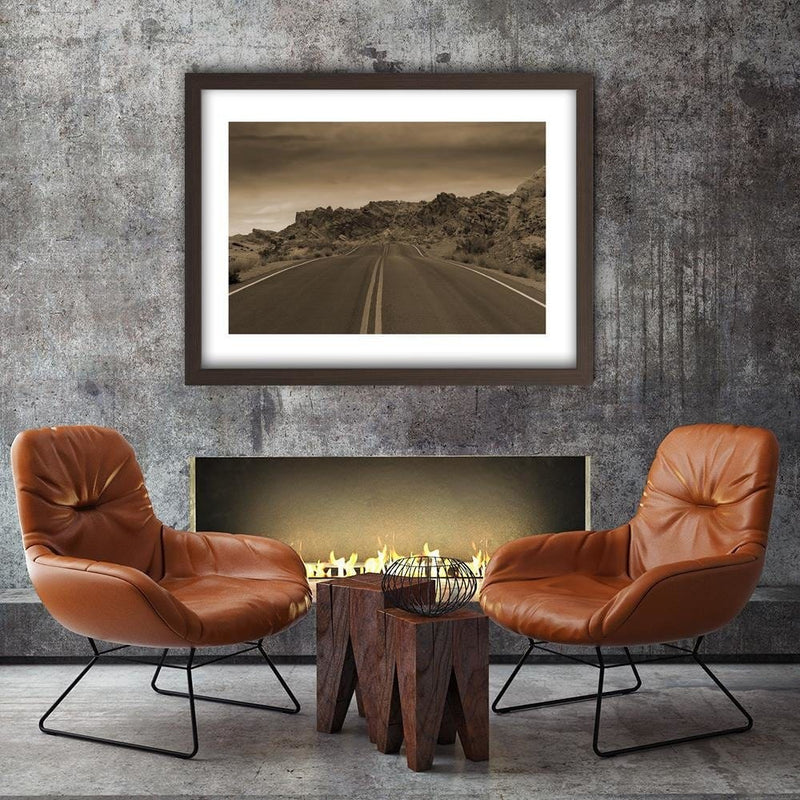 Glezna brūnā rāmī - The Road In The Desert 1  Home Trends DECO