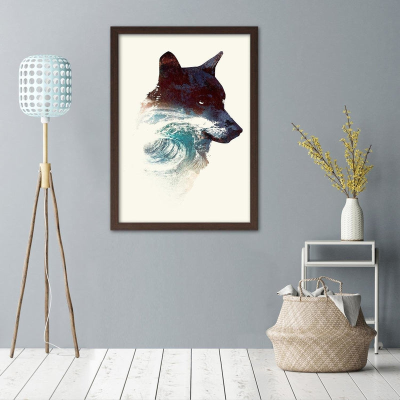 Glezna brūnā rāmī - The Wolf And The Waves  Home Trends DECO