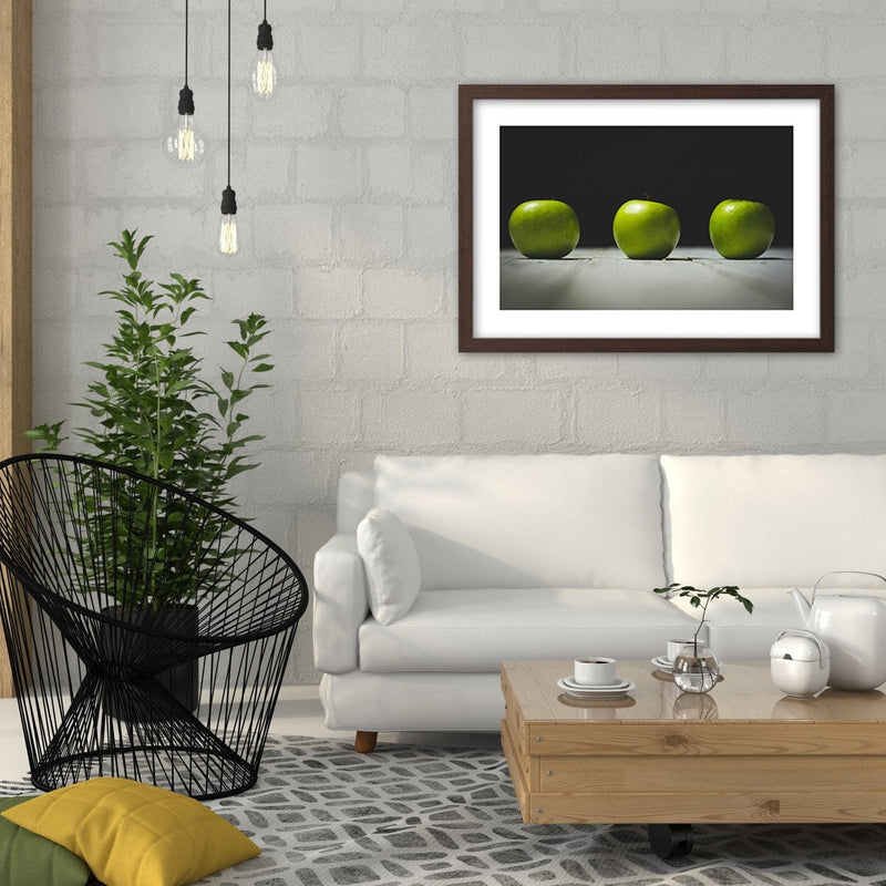 Glezna brūnā rāmī - Three Green Apples  Home Trends DECO