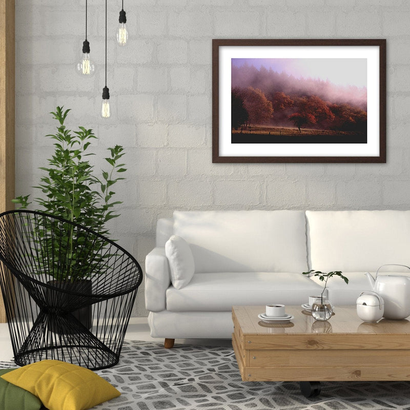 Glezna brūnā rāmī - Trees In The Fog  Home Trends DECO