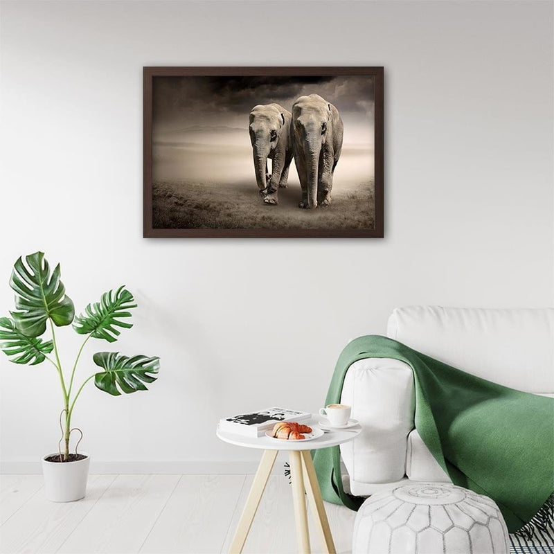 Glezna brūnā rāmī - Two Elephants  Home Trends DECO