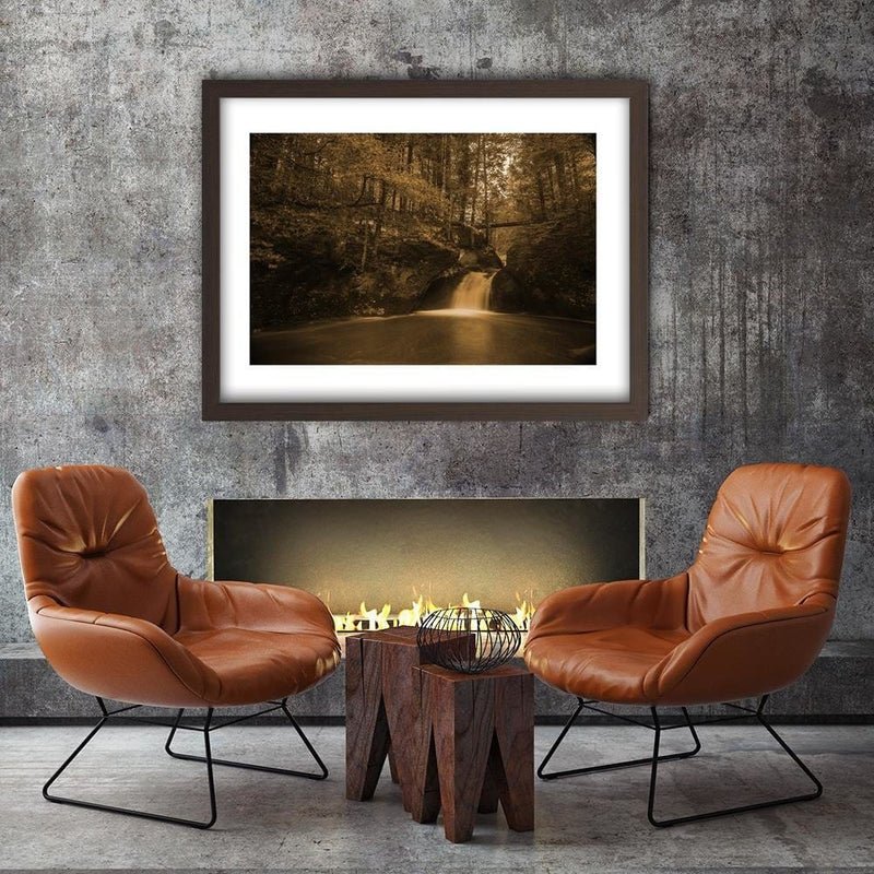 Glezna brūnā rāmī - Waterfall And Autumn Trees 1  Home Trends DECO