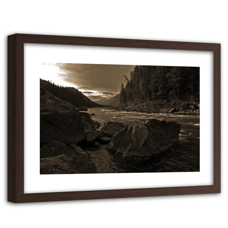 Glezna brūnā rāmī - Wild River In The Mountains 1  Home Trends DECO