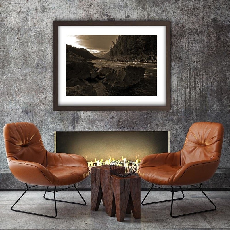 Glezna brūnā rāmī - Wild River In The Mountains 1  Home Trends DECO