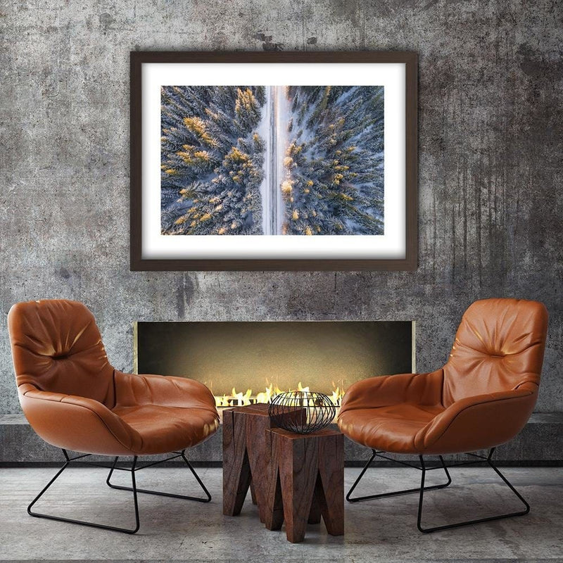 Glezna brūnā rāmī - Winter Forest With A Bird's Eye View  Home Trends DECO