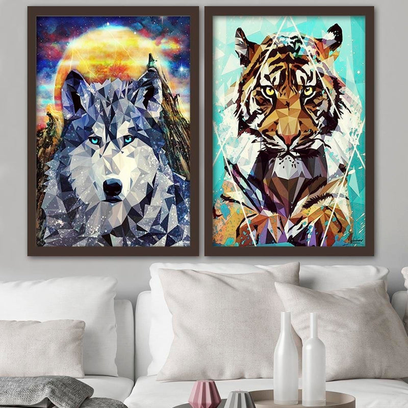 Glezna brūnā rāmī - Wolf On A Background Of Mountains  Home Trends DECO