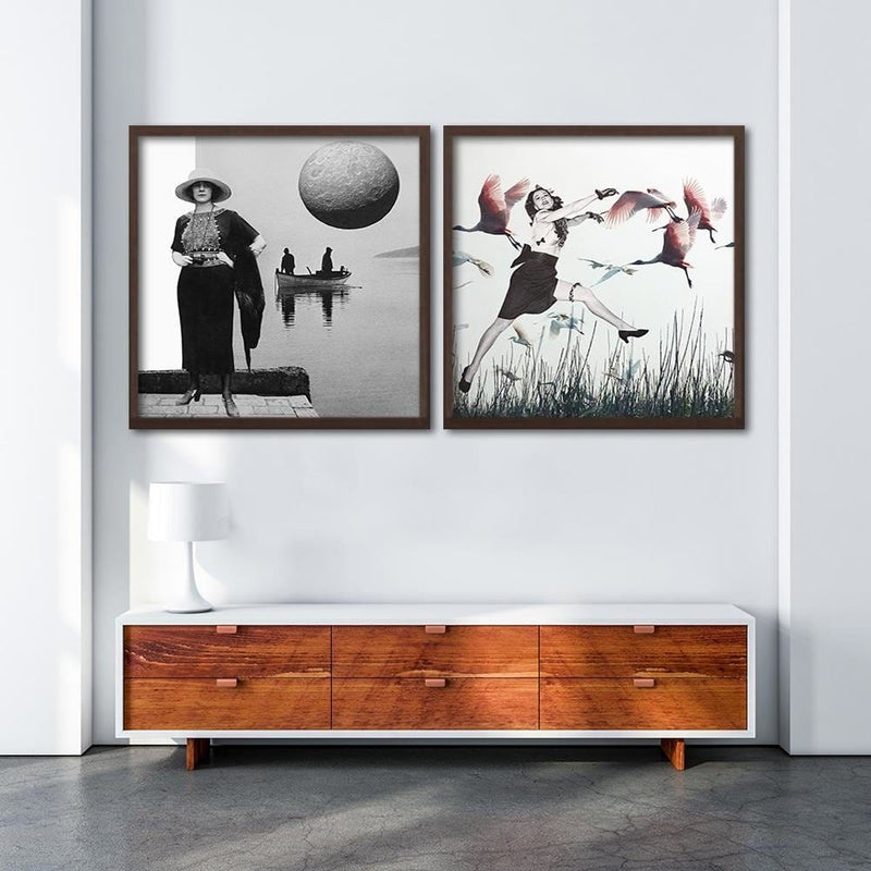 Glezna brūnā rāmī - Woman And Geese  Home Trends DECO