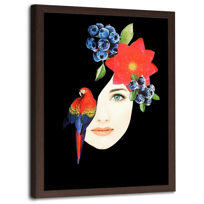 Glezna brūnā rāmī - Woman Face With Flowers  Home Trends DECO