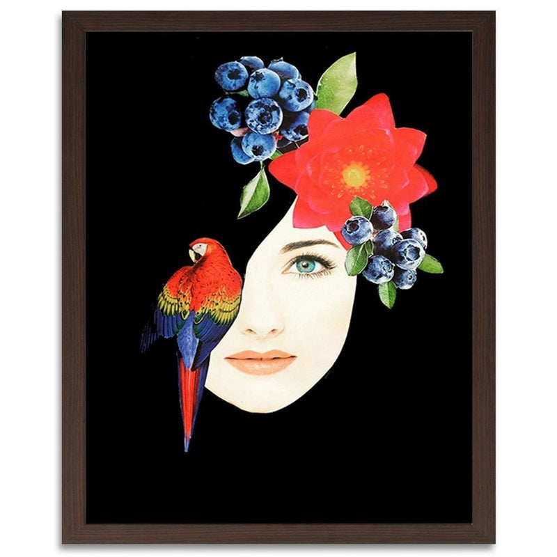 Glezna brūnā rāmī - Woman Face With Flowers  Home Trends DECO