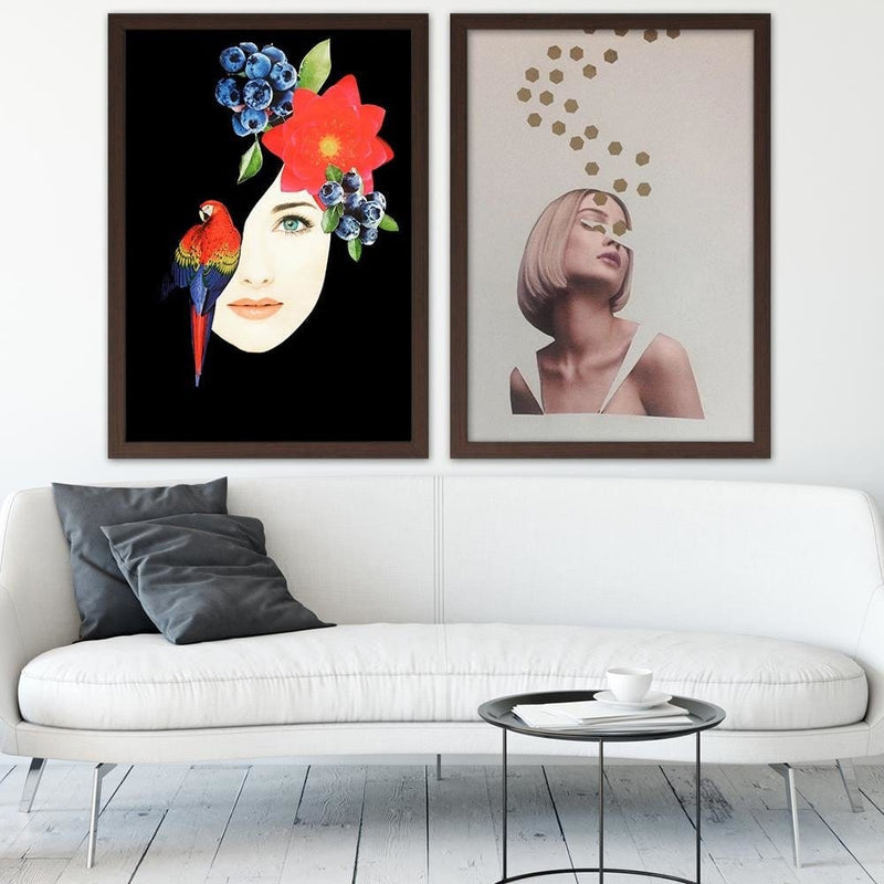 Glezna brūnā rāmī - Woman Face With Flowers  Home Trends DECO