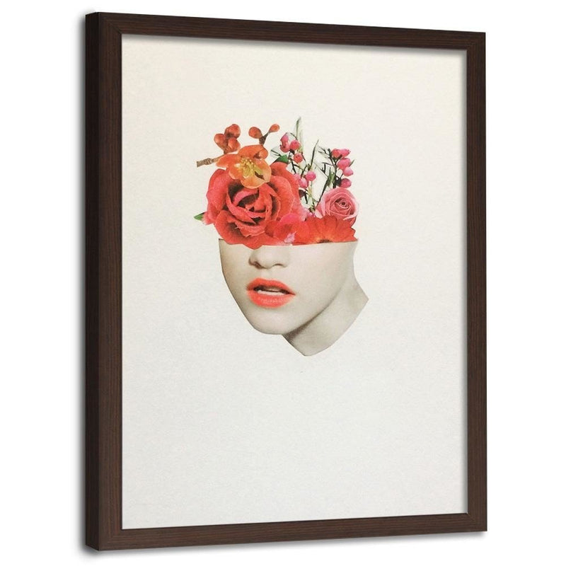 Glezna brūnā rāmī - Woman Face With Red Roses  Home Trends DECO