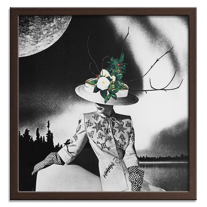 Glezna brūnā rāmī - Woman In Hat With Flowers  Home Trends DECO