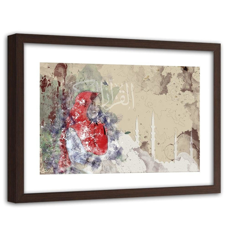 Glezna brūnā rāmī - Woman In Red Headscarf  Home Trends DECO