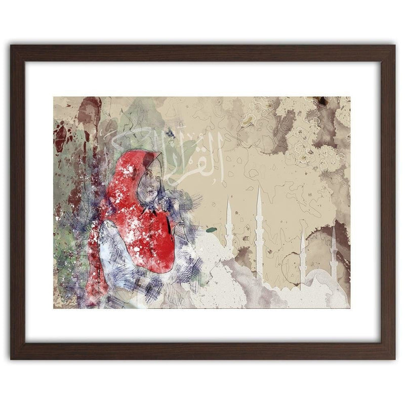 Glezna brūnā rāmī - Woman In Red Headscarf  Home Trends DECO