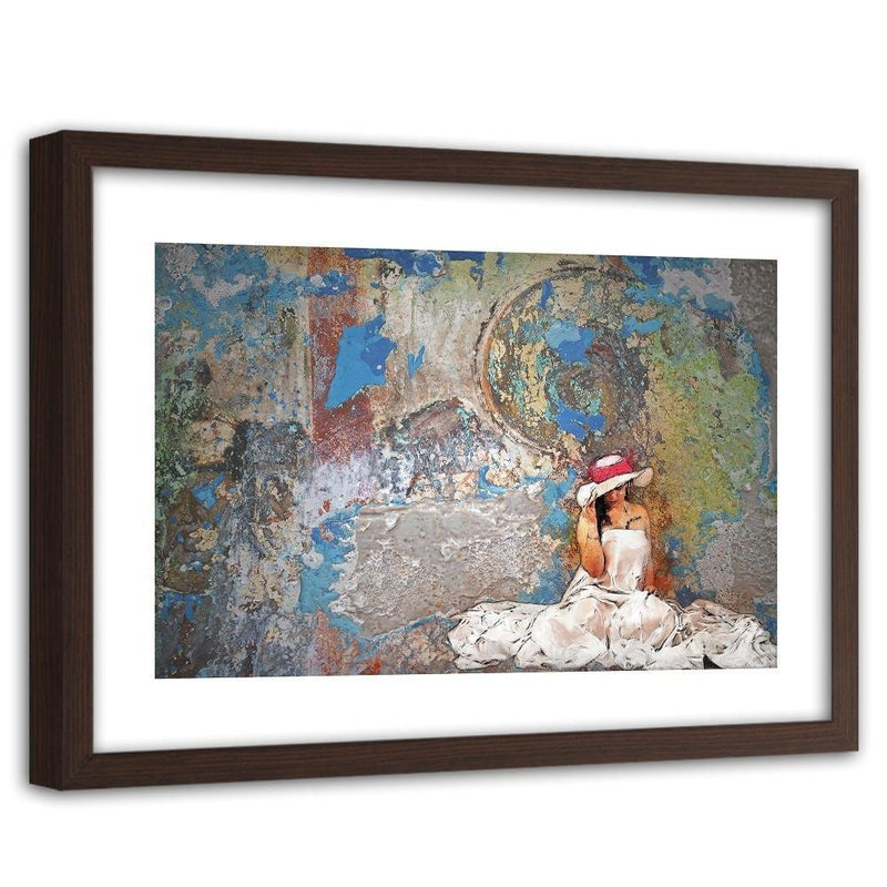 Glezna brūnā rāmī - Woman In White Dress And Hat  Home Trends DECO