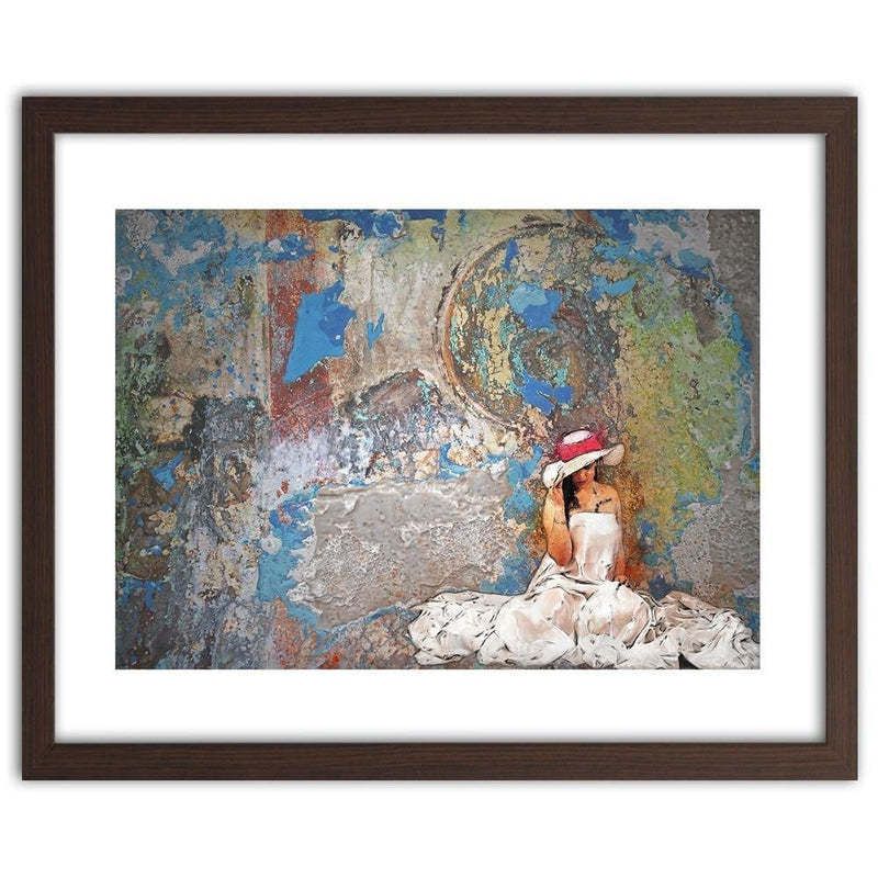 Glezna brūnā rāmī - Woman In White Dress And Hat  Home Trends DECO