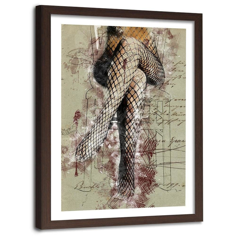 Glezna brūnā rāmī - Woman's Legs In Fishnets Abstraction  Home Trends DECO