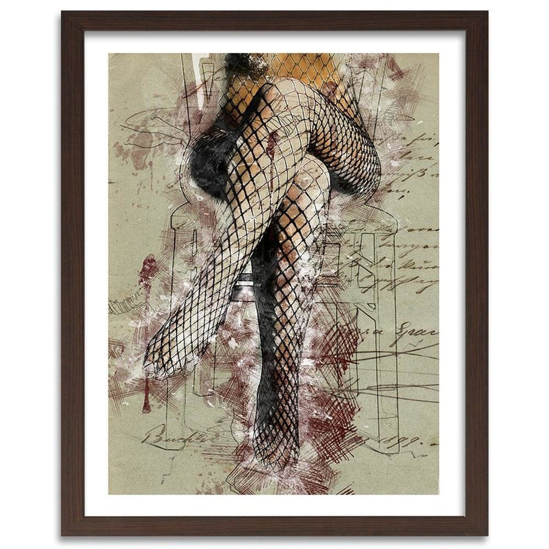 Glezna brūnā rāmī - Woman's Legs In Fishnets Abstraction  Home Trends DECO