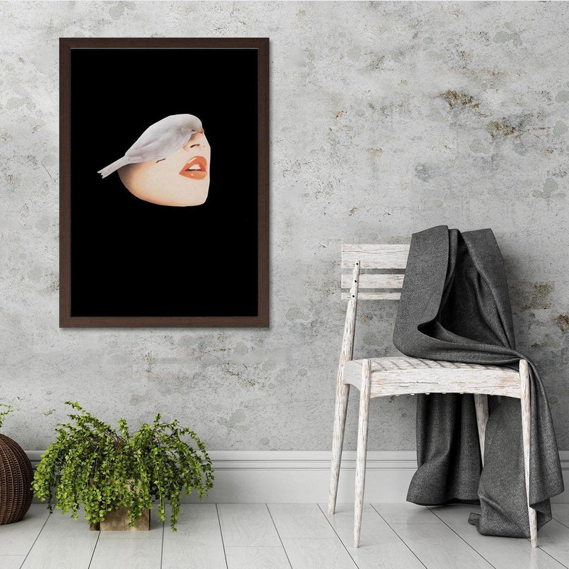 Glezna brūnā rāmī - Woman With Bird Black  Home Trends DECO