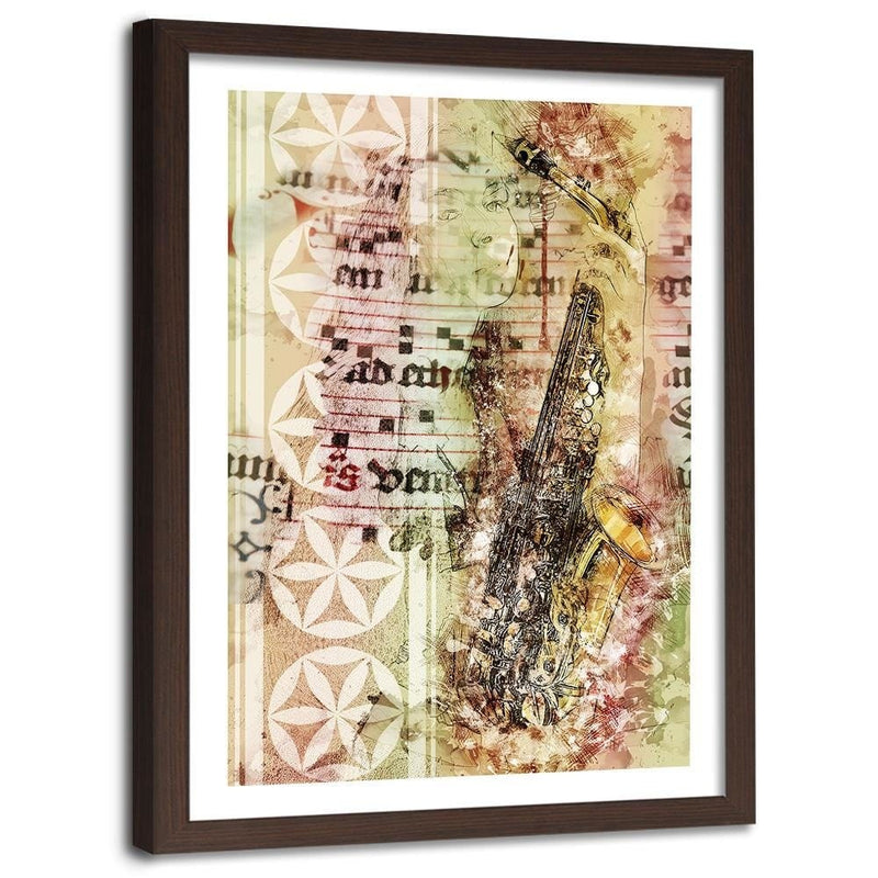 Glezna brūnā rāmī - Woman With Saxophone Abstraction  Home Trends DECO