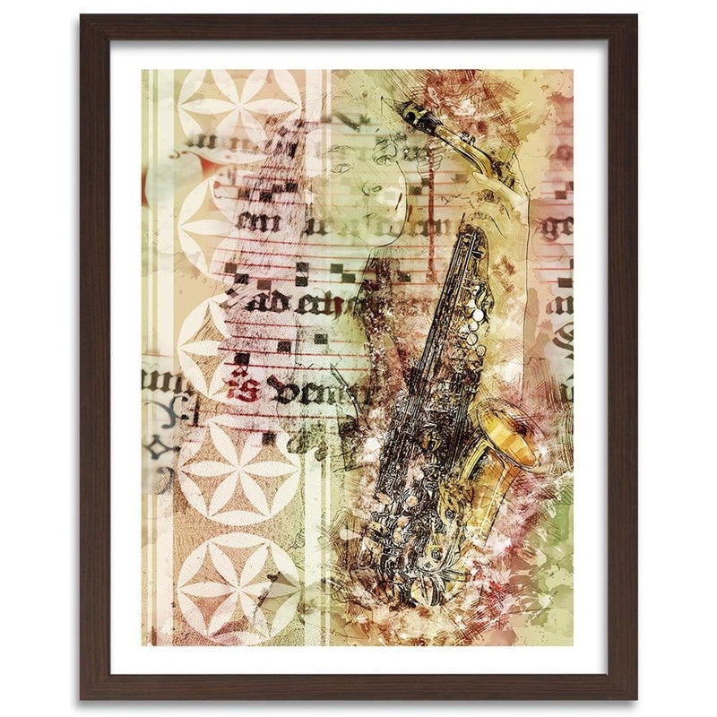 Glezna brūnā rāmī - Woman With Saxophone Abstraction  Home Trends DECO