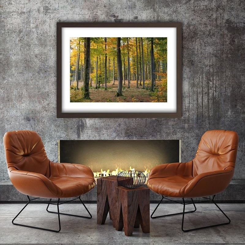 Glezna brūnā rāmī - Yellow Autumn Forest  Home Trends DECO