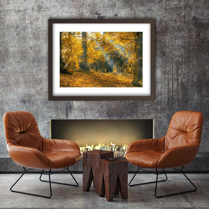 Glezna brūnā rāmī - Yellow Trees In The Park  Home Trends DECO